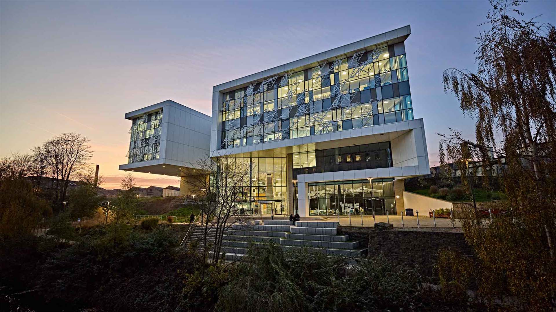 Barbara Hepworth building with the sunset in the background