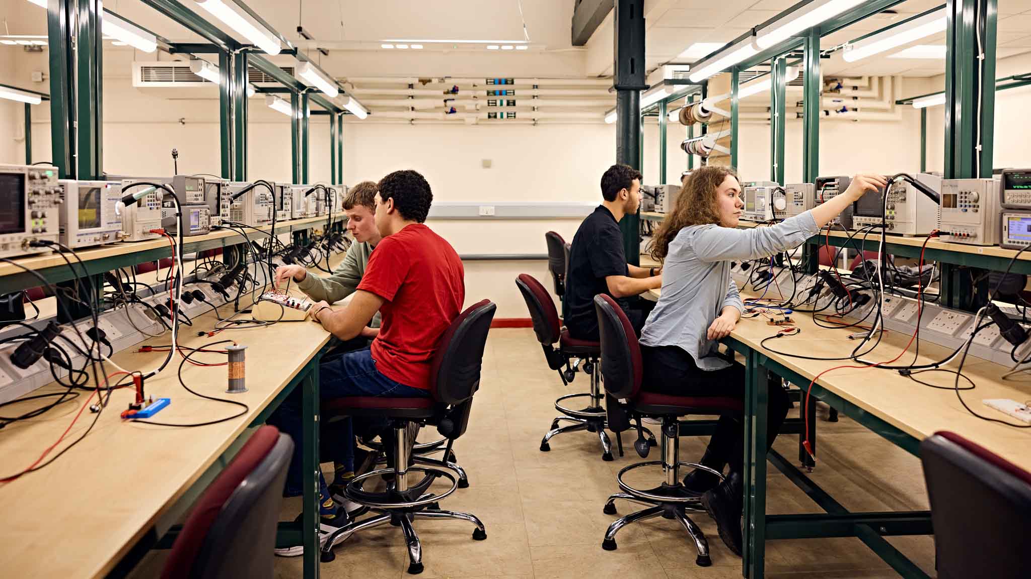 Electrical Engineering students in a lab