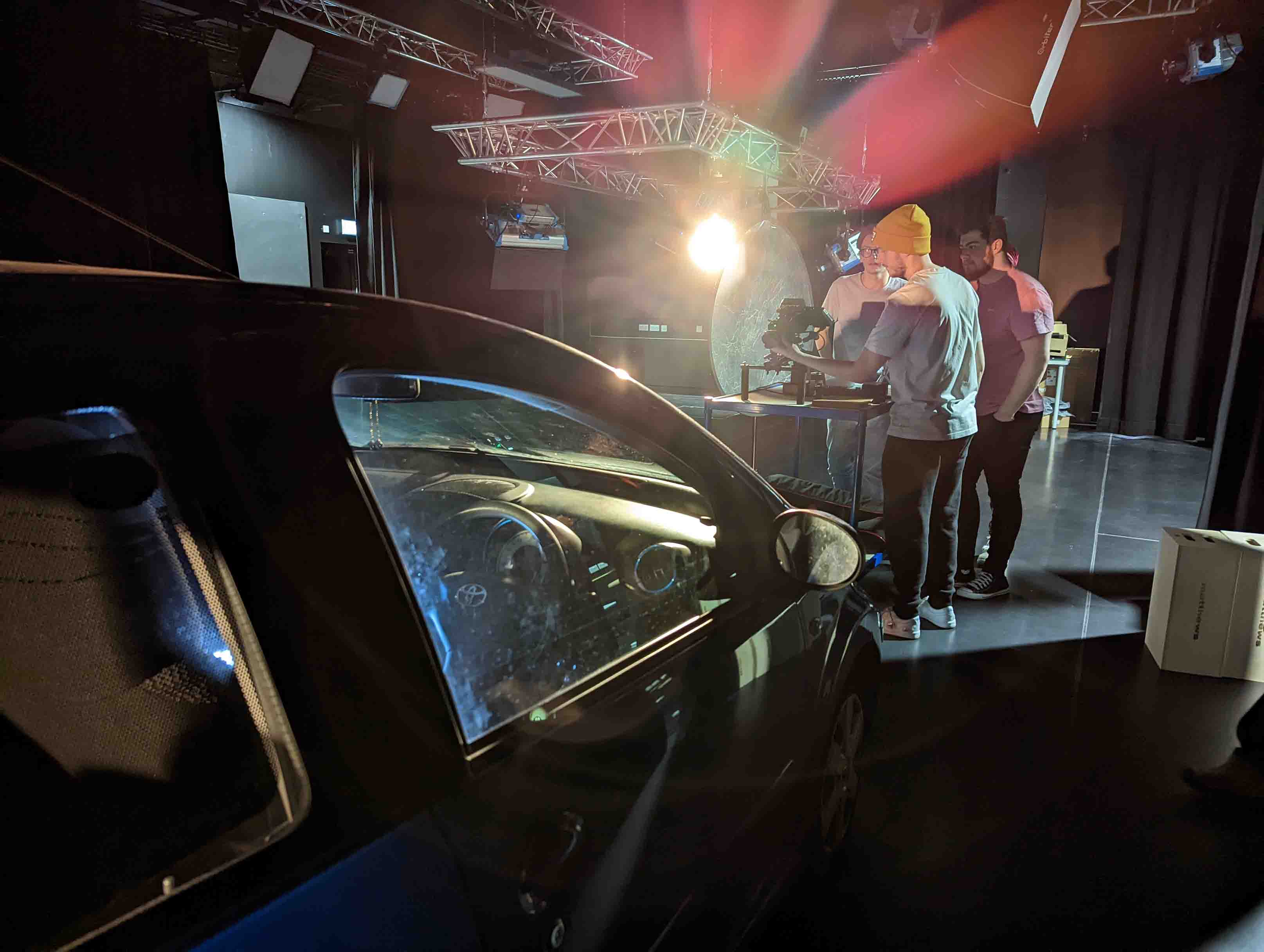 Students prep a shot in Stewart Film Studios