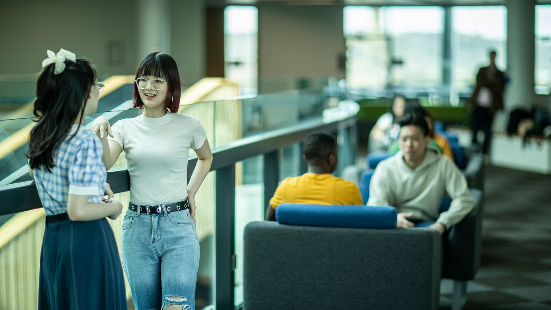 Students chatting in breakout space