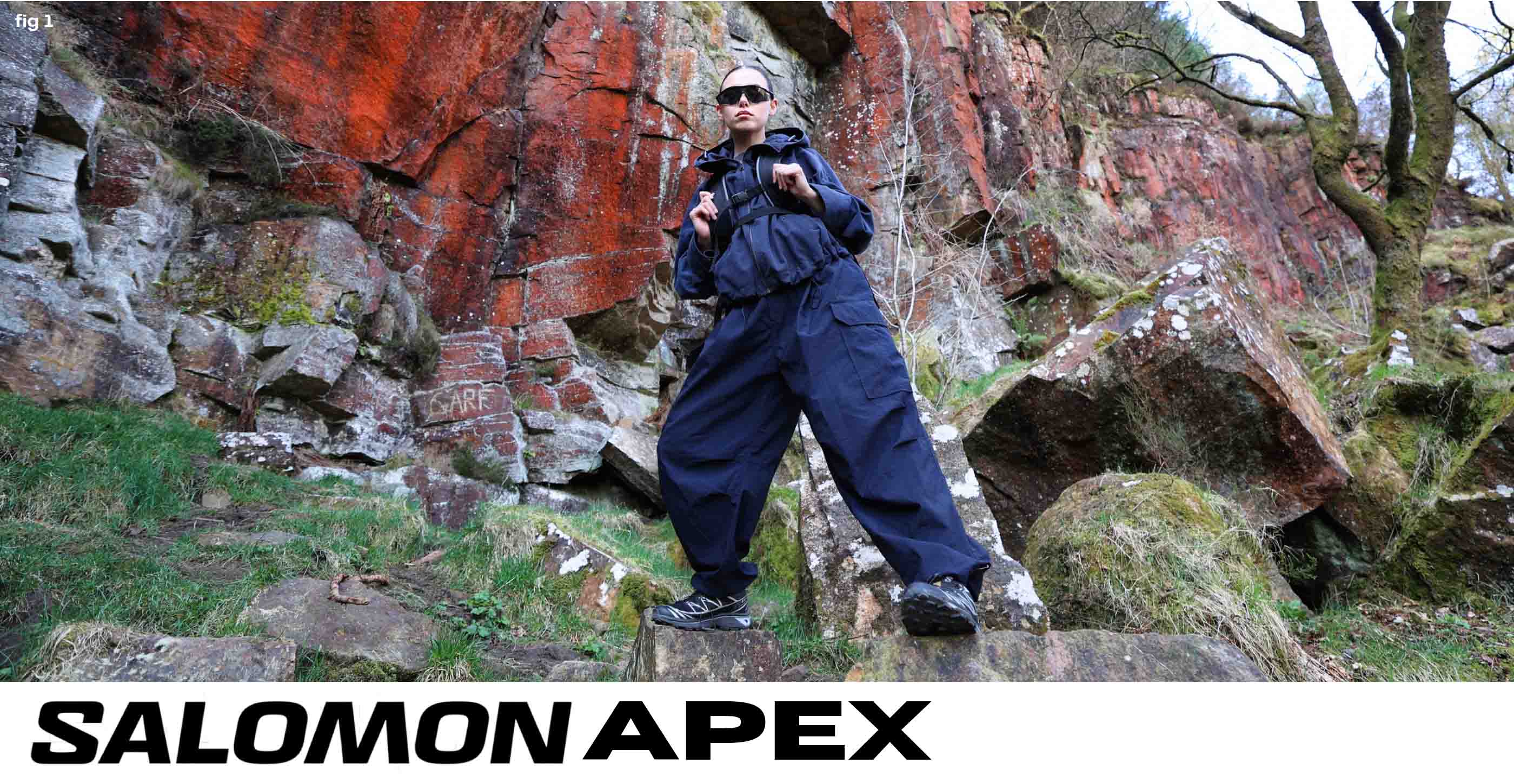 Student fashion marketing image featuring a winter jacket outdoors