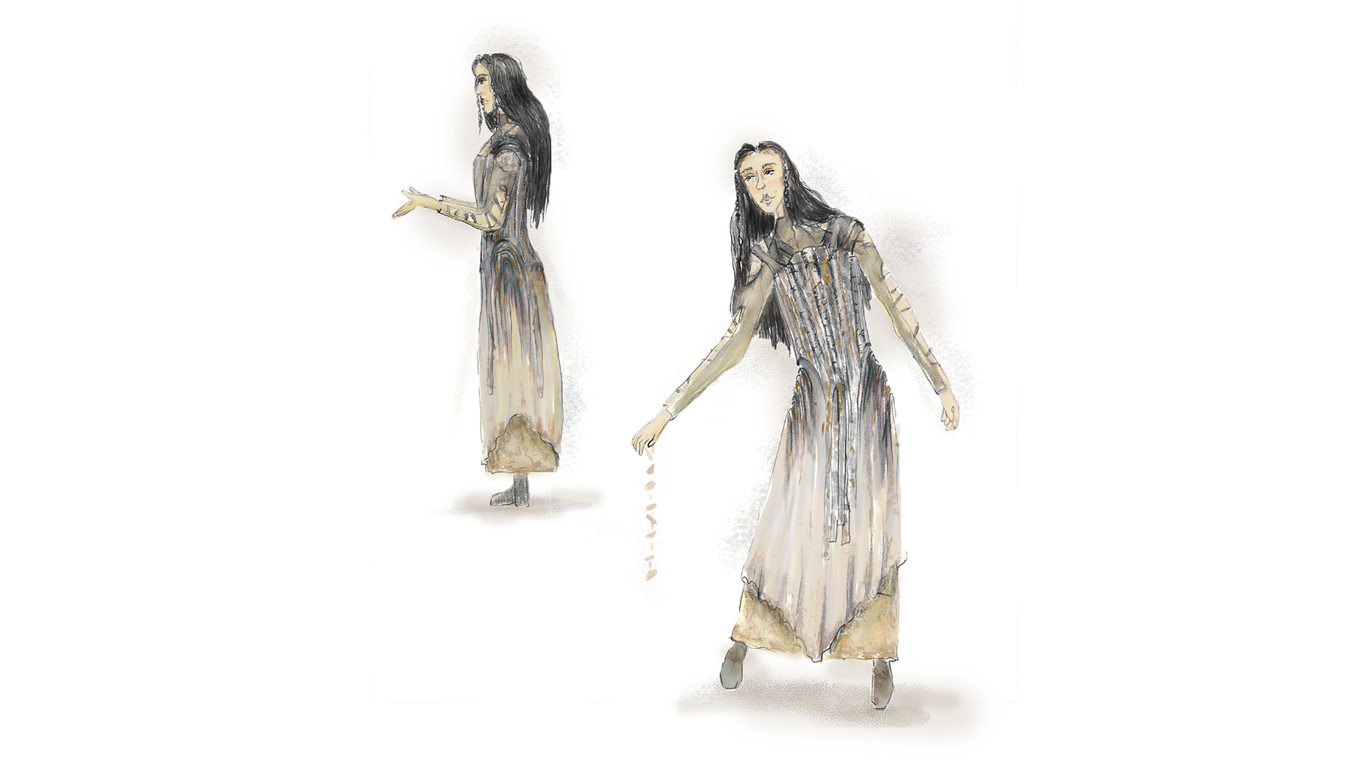 Student artwork of a woman drawn in pencil strokes