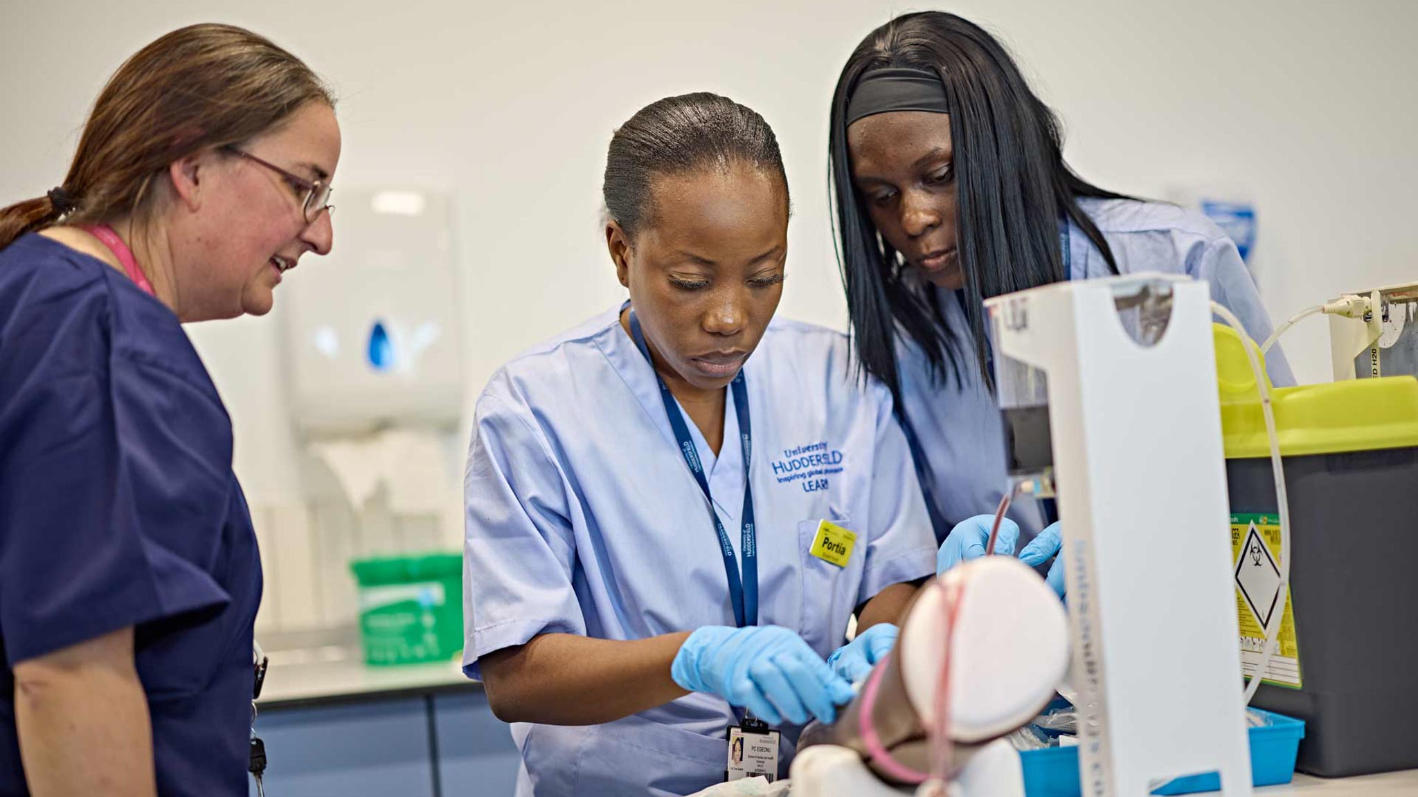 Simulation of venepuncture (obtaining a blood sample)